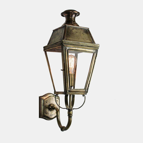 Chelsea Outdoor Wall Light vintage brass Victorian-style outdoor wall lantern with glass panels and antique finish