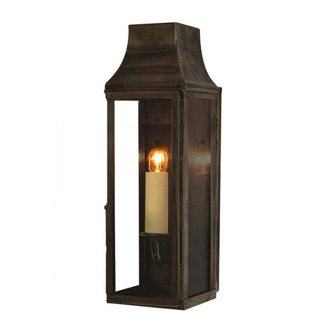 Kingsley Outdoor Slim Wall Lantern solid brass vintage-style outdoor light with candle bulb and antique finish