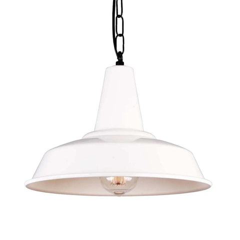 Salton Pendant Light in white industrial style with aluminium shade and vintage bulb