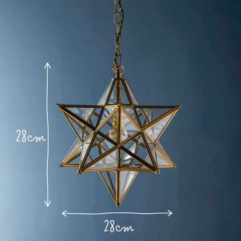 Pooky Stella Star Pendant Light medium clear glass star-shaped ceiling light with brass frame and chain