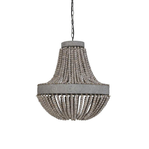 Large Luna wooden beaded pendant light with painted metal frame and shabby chic design