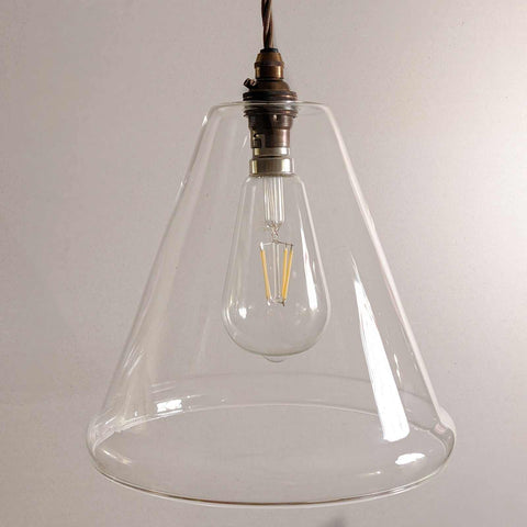 Rye Clear Glass Shade pendant light with hand-blown clear glass and vintage-style LED filament bulb