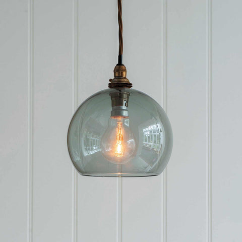 Soho Small Smoked Glass Shade pendant light with hand-blown grey smoked glass globe and vintage filament bulb