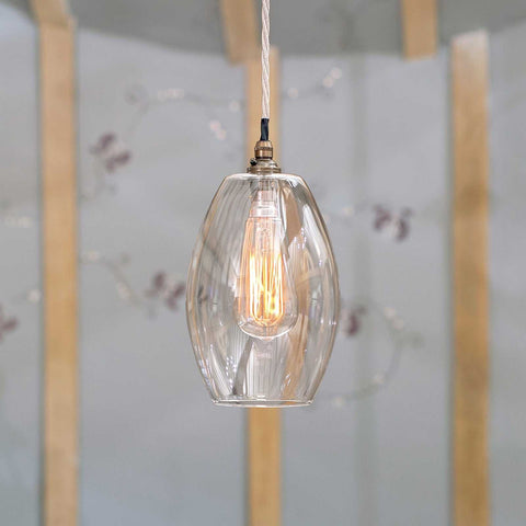 Camber Small Clear Glass Shade pendant light with hand-blown glass and exposed filament bulb