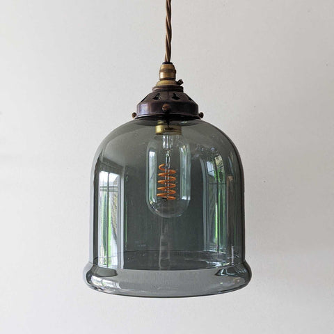 Hythe Small Smoked Glass Shade pendant light with vintage filament bulb and adjustable brass fitting