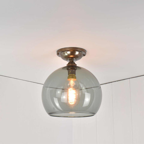 Soho medium smoked glass shade flush ceiling light with handblown glass and vintage bulb
