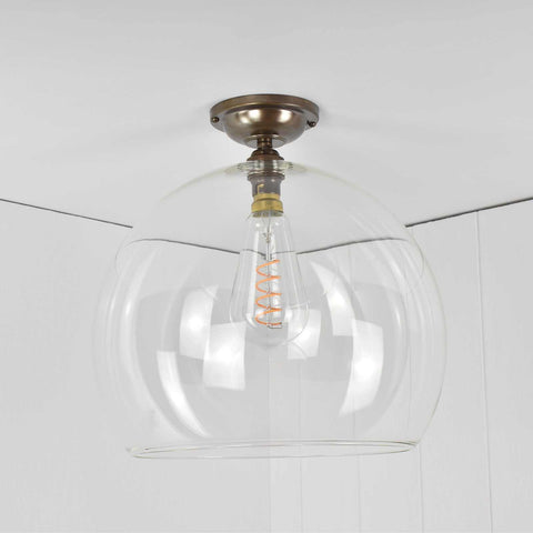 Soho Extra Large clear glass globe flush ceiling light with brass fitting