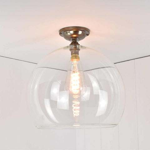 Soho Extra Large clear glass globe flush ceiling light with exposed filament bulb