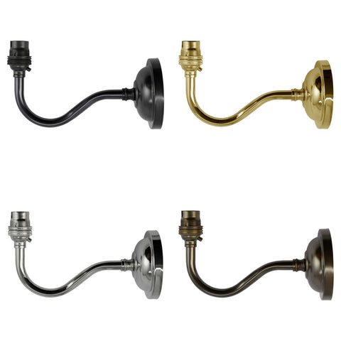 Set of four Finberry wall light bases in black, gold, silver, and bronze finishes designed for natural linen fabric shades.