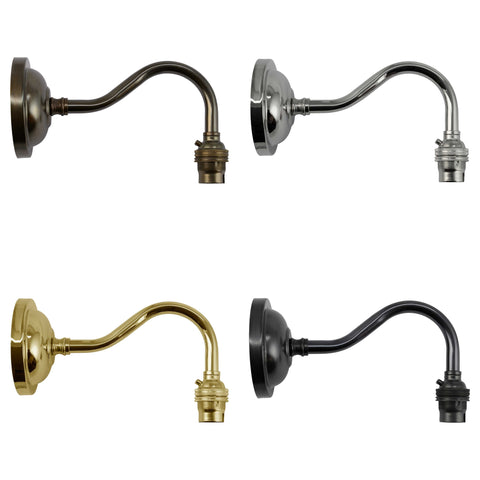 Soho small smoked glass shade wall light in four metal finishes with curved arm and round wall mount