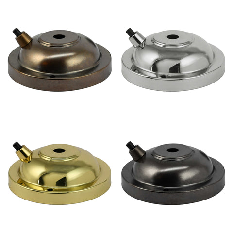 Four metal lamp bases in bronze, silver, gold, and black finishes for wall lighting fixtures.