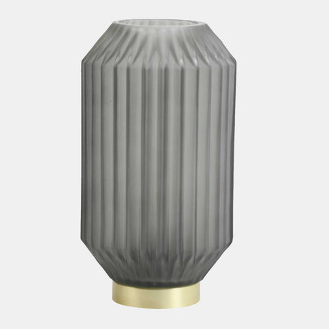 Orton Grey Glass cordless table lamp with ribbed design and gold base