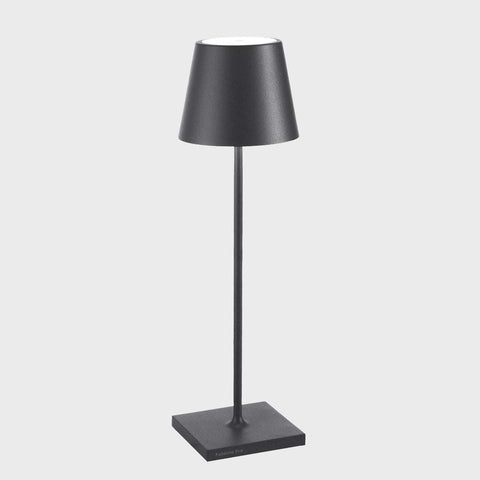 Zafferano Poldina Pro rechargeable dark grey minimalist table lamp with touch dimmer and long battery life