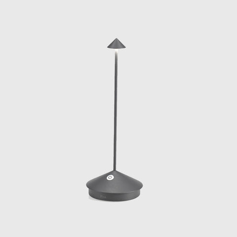 Zafferano Pina Pro rechargeable dark grey table lamp with sleek design and touch controls for indoor and outdoor use