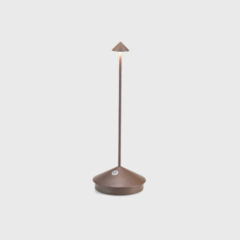 Zafferano Pina Pro rechargeable rust table lamp with minimalist modern design and touch controls