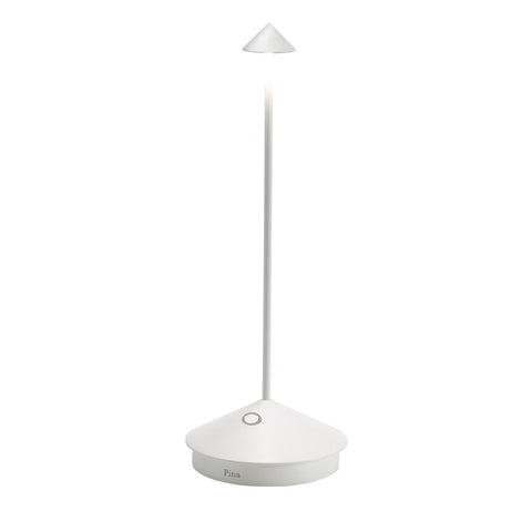Zafferano Pina Pro rechargeable white table lamp with minimalist design and touch controls
