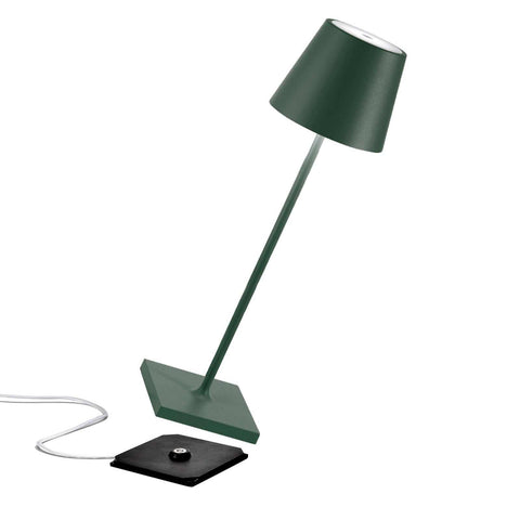 Zafferano Poldina Pro rechargeable dark green table lamp with modern design and waterproof rating