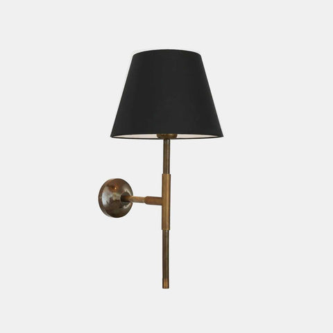Tenby Brass Wall Light with black empire fabric lampshade and sleek brass fixture