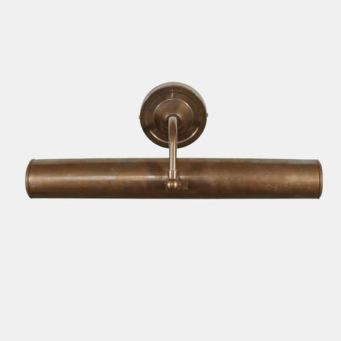 Timeless brass Dublin picture light with adjustable swivel head for artwork illumination.