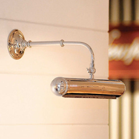 Dulwich Picture Light handcrafted adjustable wall light in polished metal for artwork illumination