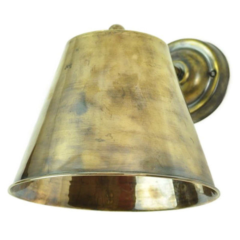 Large Henley Bell Wall Light in antique brass with a solid brass bell-shaped shade and vintage industrial style