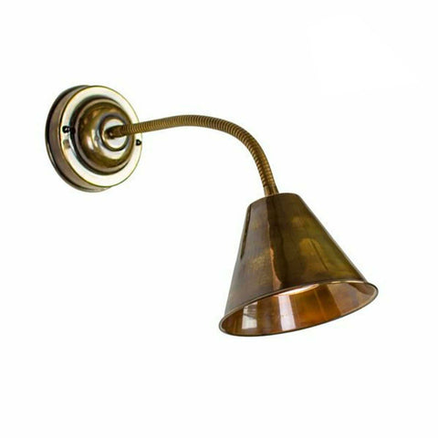 Henley Fully Adjustable Wall Light in antique brass with flexible arm and conical shade