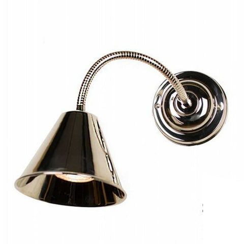 Henley Fully Adjustable Wall Light in polished nickel with flexible arm and conical shade