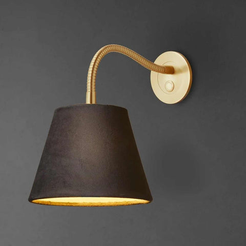 Pooky Phoebe Full adjustable wall light with grey velvet lampshade and brass arm for bedside or living room lighting