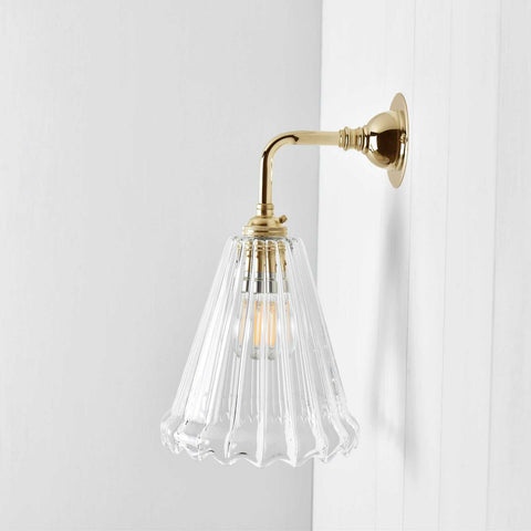 Rye Ribbed Glass small wall light with brass finish and vertical ribbed glass shade