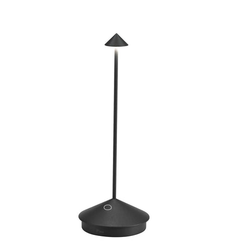 Zafferano Pina Pro rechargeable matt black portable table lamp with touch dimmer and contact charging base