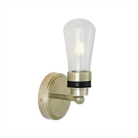 IDEN Simple Industrial Single Bathroom LED Wall Light in Satin Brass