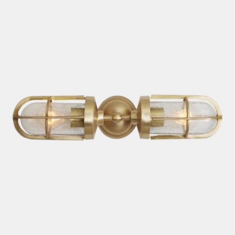 DOUBLE WELL Glass Bathroom Wall Light IP54 Rated in Satin Brass