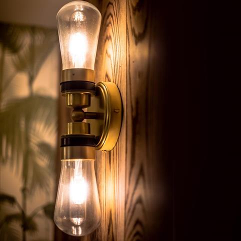 DOUBLE VINTAGE Industrial Bathroom Wall Light in Satin Brass