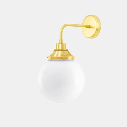 LAGUNA 20CM Opal Glass Globe Bathroom Wall Light IP44 in Polished Brass
