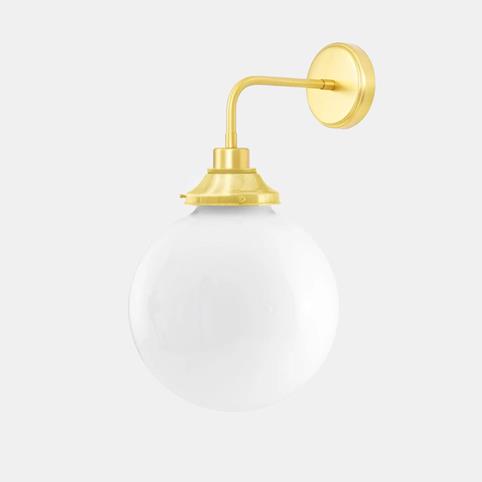 LAGUNA 25CM Opal Glass Globe Bathroom Wall Light IP44 in Polished Brass