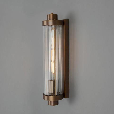 LOUISE IP44 Vintage Rippled Glass and Brass Bathroom Wall Light in Antique Brass