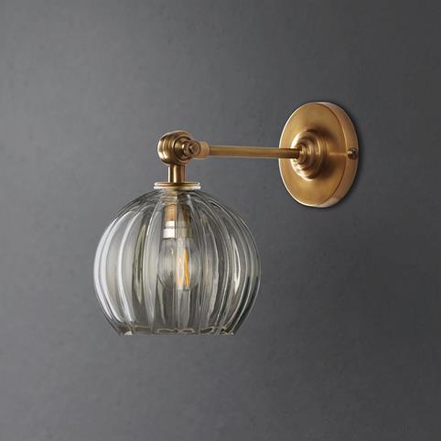 SMALL PUMPKIN RIBBED Bathroom Wall Light in Antique Brass