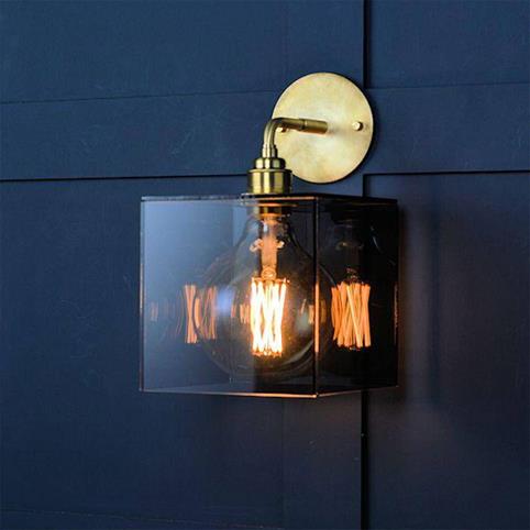 IP44 GLOBE LED Smoked Glass Bathroom Wall Light in Brass