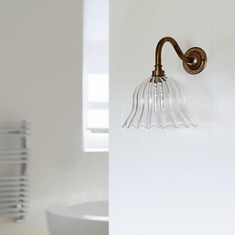 BODIUM Handblown Ribbed Glass Bathroom Wall Light in Antique Brass