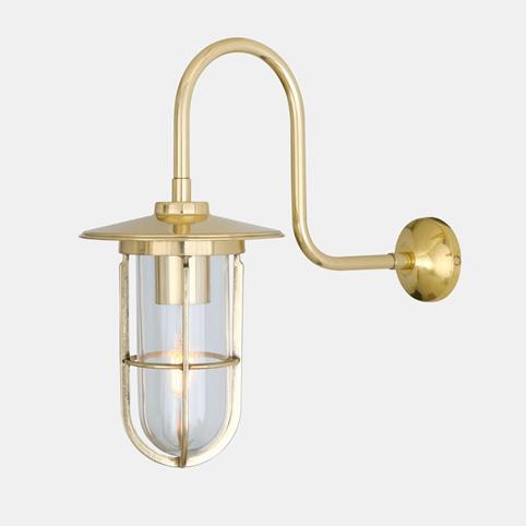 LARGE TRADITIONAL Swan Neck Wall Light with Cage in Polished Brass