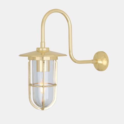 LARGE TRADITIONAL Swan Neck Wall Light with Cage in Satin Brass