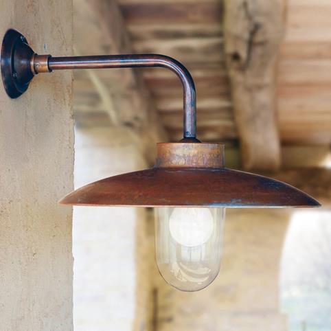 CLASSIC Aged Copper and Brass Outdoor Wall Light -  Straight Arm