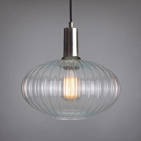 ROUND REEDED Glass Pendant Light in Antique Silver