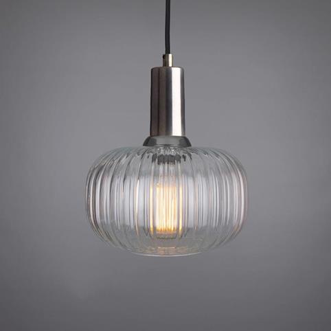 SHORT REEDED Glass Pendant Light in Antique Silver
