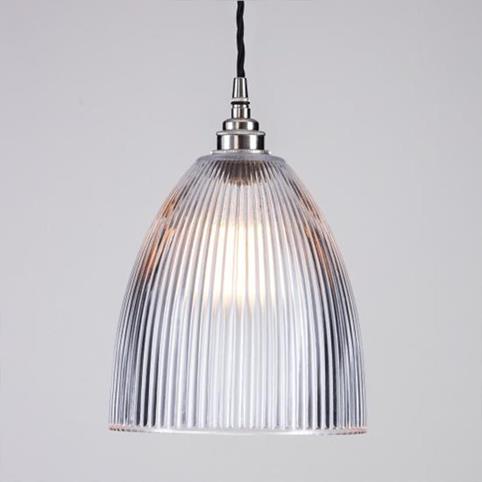MEDIUM CLASSIC PRISMATIC Glass Bell Shaped Pendant Light in Polished Nickel