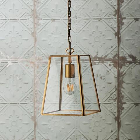 LUXOR MEDIUM Clear Glass and Brass Pendant in Brass