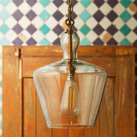 DEMIJOHN PENDANT Light - Large Clear Glass in Antique Brass
