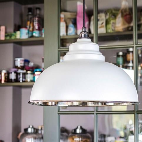 LARGE Grey with Nickel Interior Dome Pendant Light in Light Grey