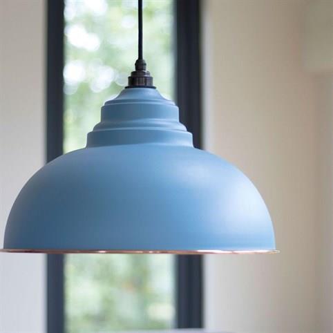 LARGE Pastel Coloured Dome Pendant Light with Copper Trim in Blue