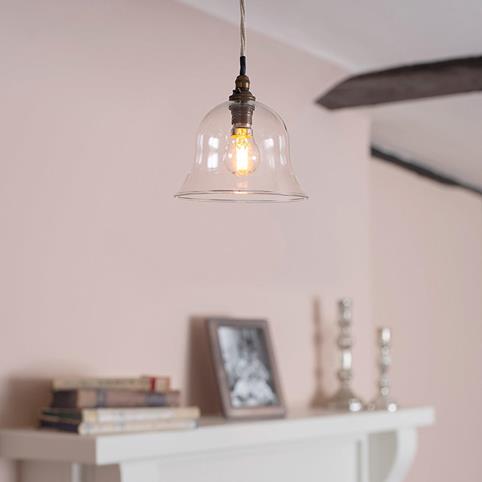 BODIUM SMALL Bell Shaped Clear Glass Pendant Light in Antique Brass